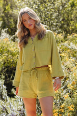 Celia Cotton Pocketed Drawstring Shorts - Lemongrass