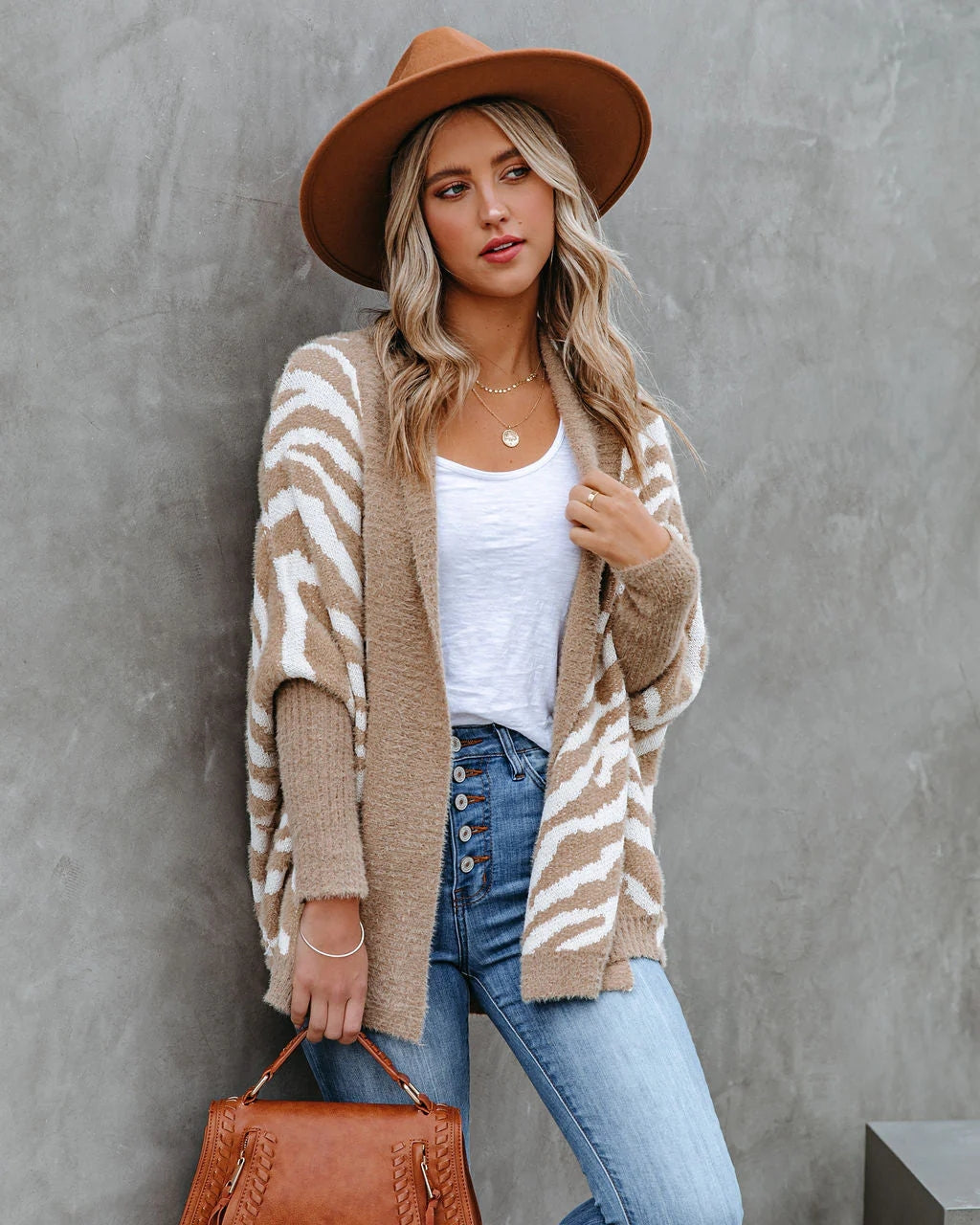 Zebra Print Open Front Cardigan