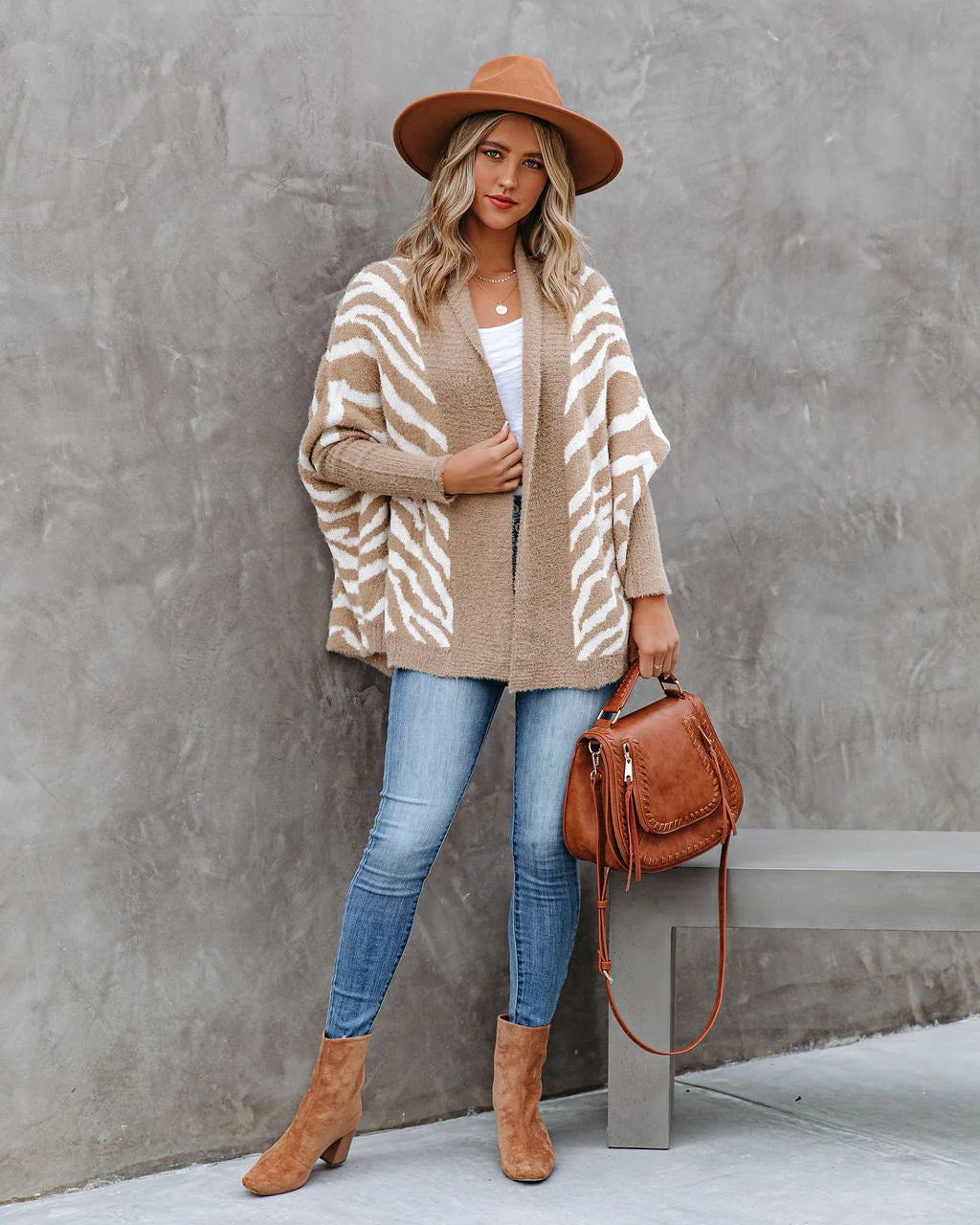 Zebra Print Open Front Cardigan