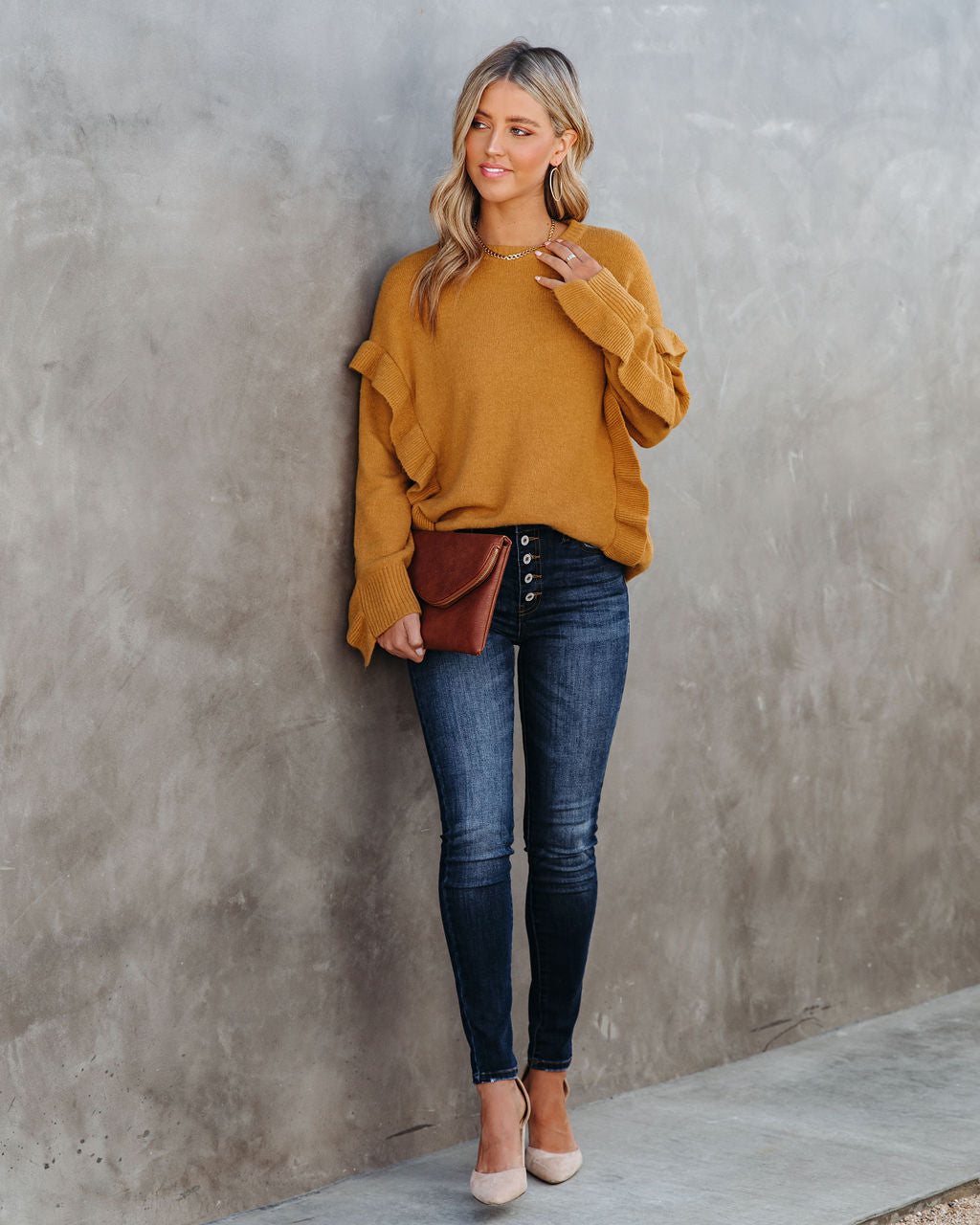 Charleston Ruffle Knit Sweater - Mustard - FINAL SALE