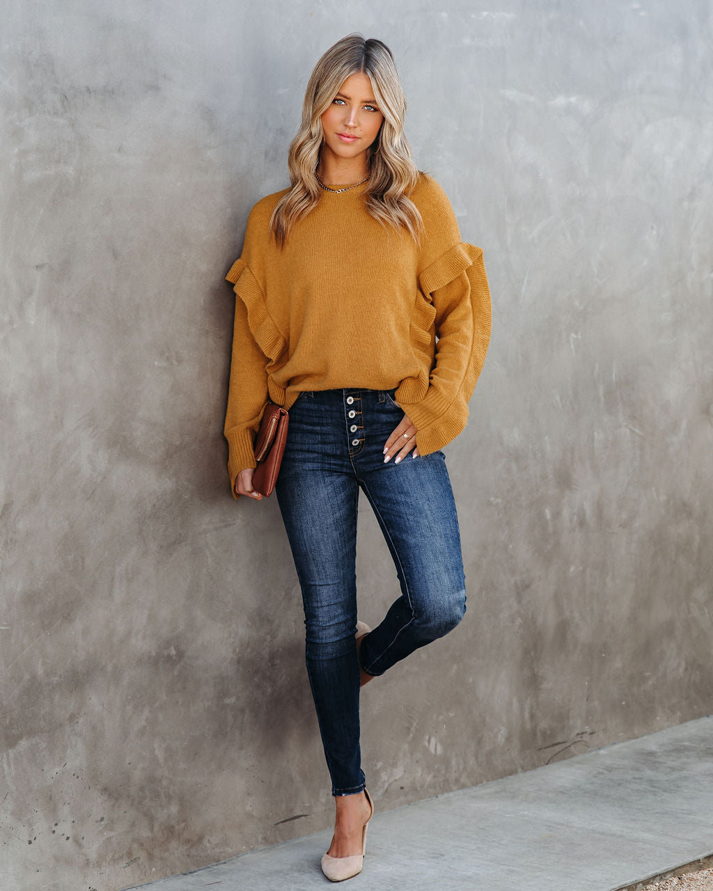 Charleston Ruffle Knit Sweater - Mustard - FINAL SALE