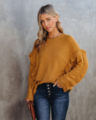 Charleston Ruffle Knit Sweater - Mustard - FINAL SALE