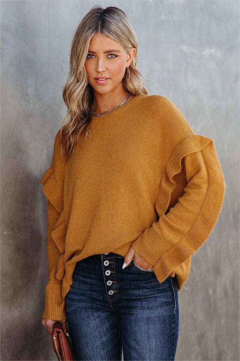 Charleston Ruffle Knit Sweater - Mustard - FINAL SALE