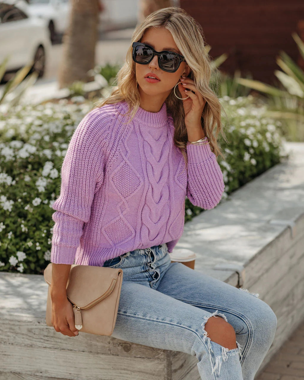 Light Purple Cable Knit Sweater