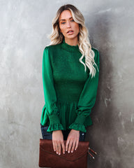 Down To Business Smocked Blouse - Emerald