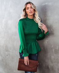 Down To Business Smocked Blouse - Emerald