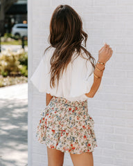 Amari Floral Smocked Ruffle Mini Skirt - Ivory Multi