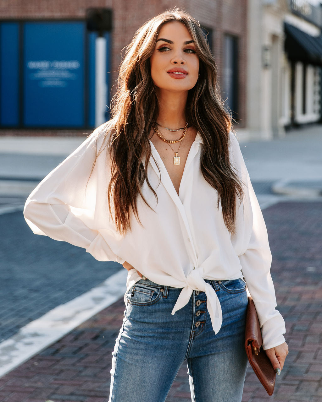 Attention To Detail Button Down Tie Blouse - White - FINAL SALE