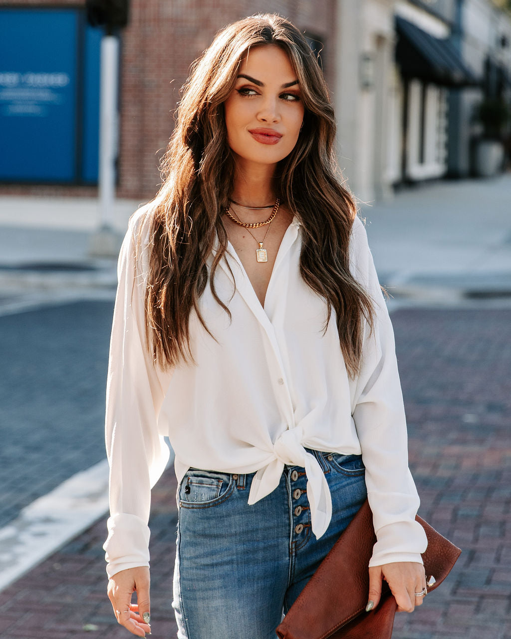 Attention To Detail Button Down Tie Blouse - White - FINAL SALE