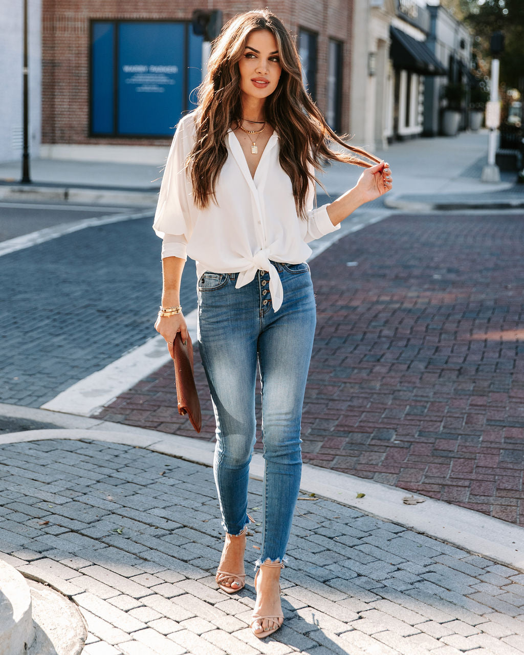 Attention To Detail Button Down Tie Blouse - White - FINAL SALE