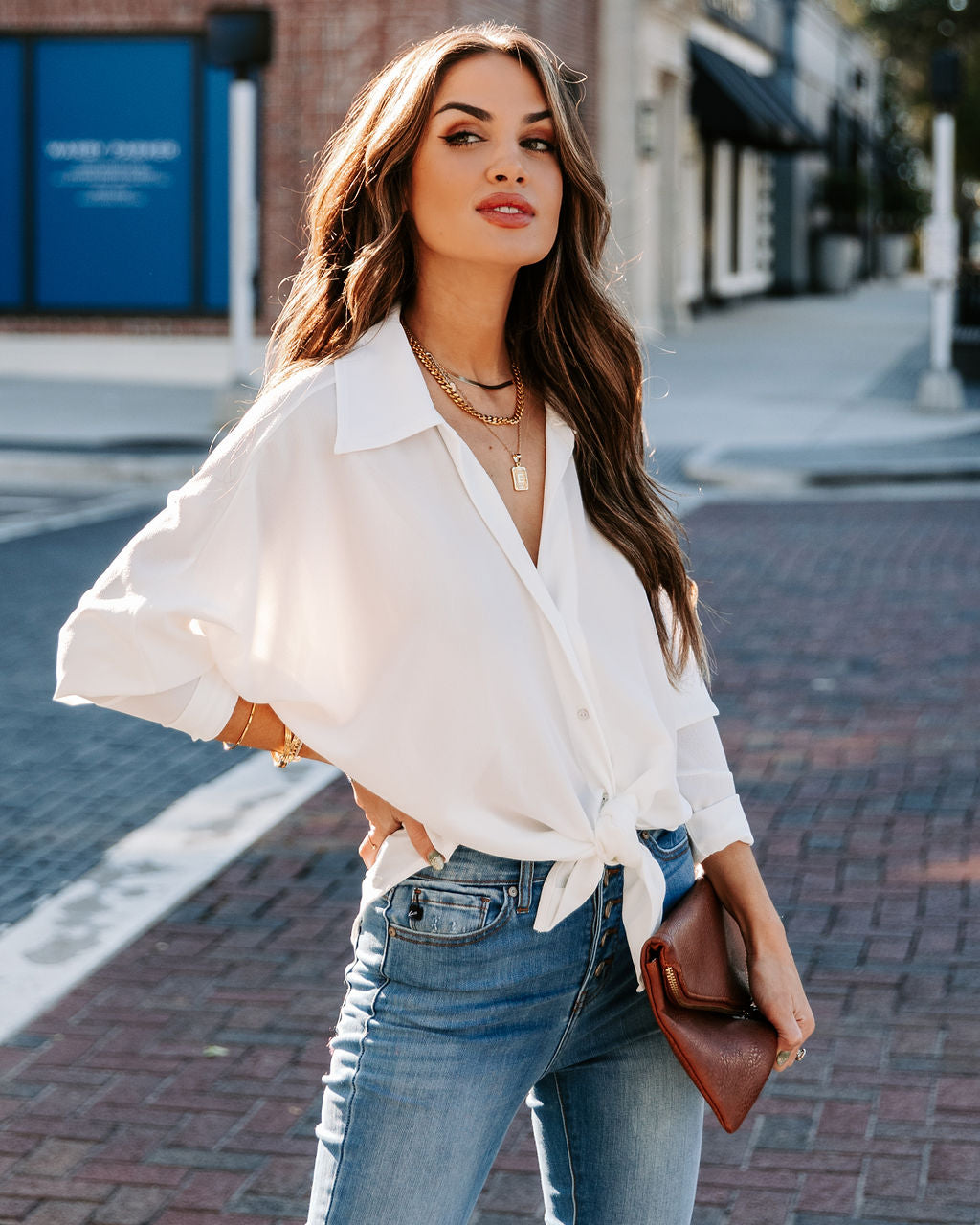 Attention To Detail Button Down Tie Blouse - White - FINAL SALE