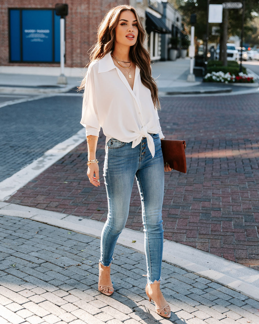 Attention To Detail Button Down Tie Blouse - White - FINAL SALE