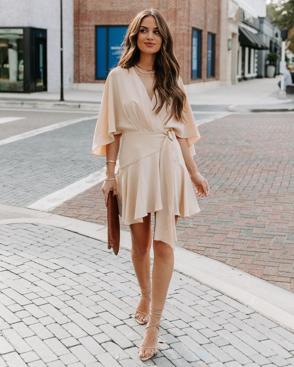 Trending Ruffle Wrap Romper - Light Beige