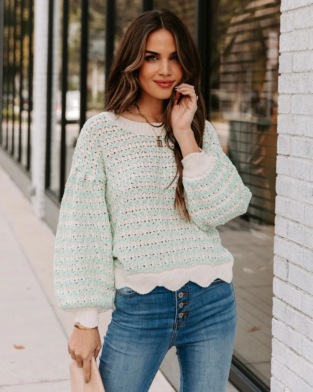 Mint Green Crochet Knit Sweater