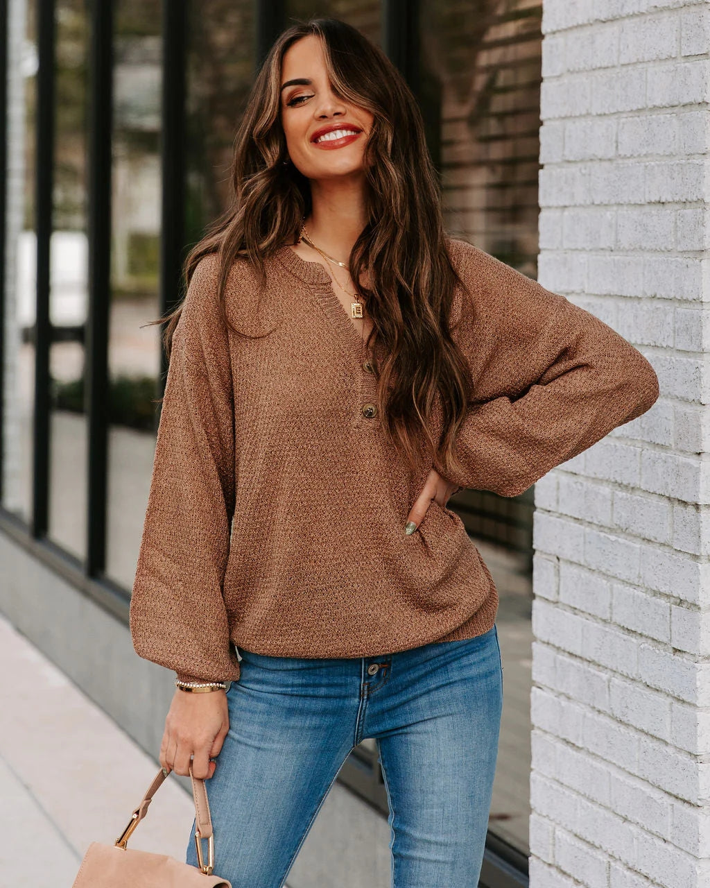 Brown Drop Shoulder Knit Sweater