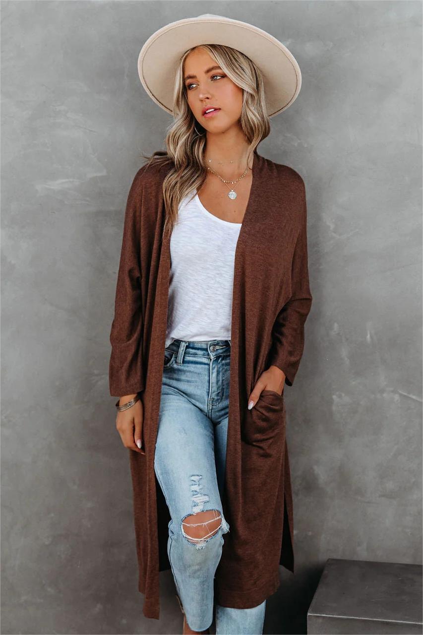 Elsa Pocketed Duster Cardigan - Brown