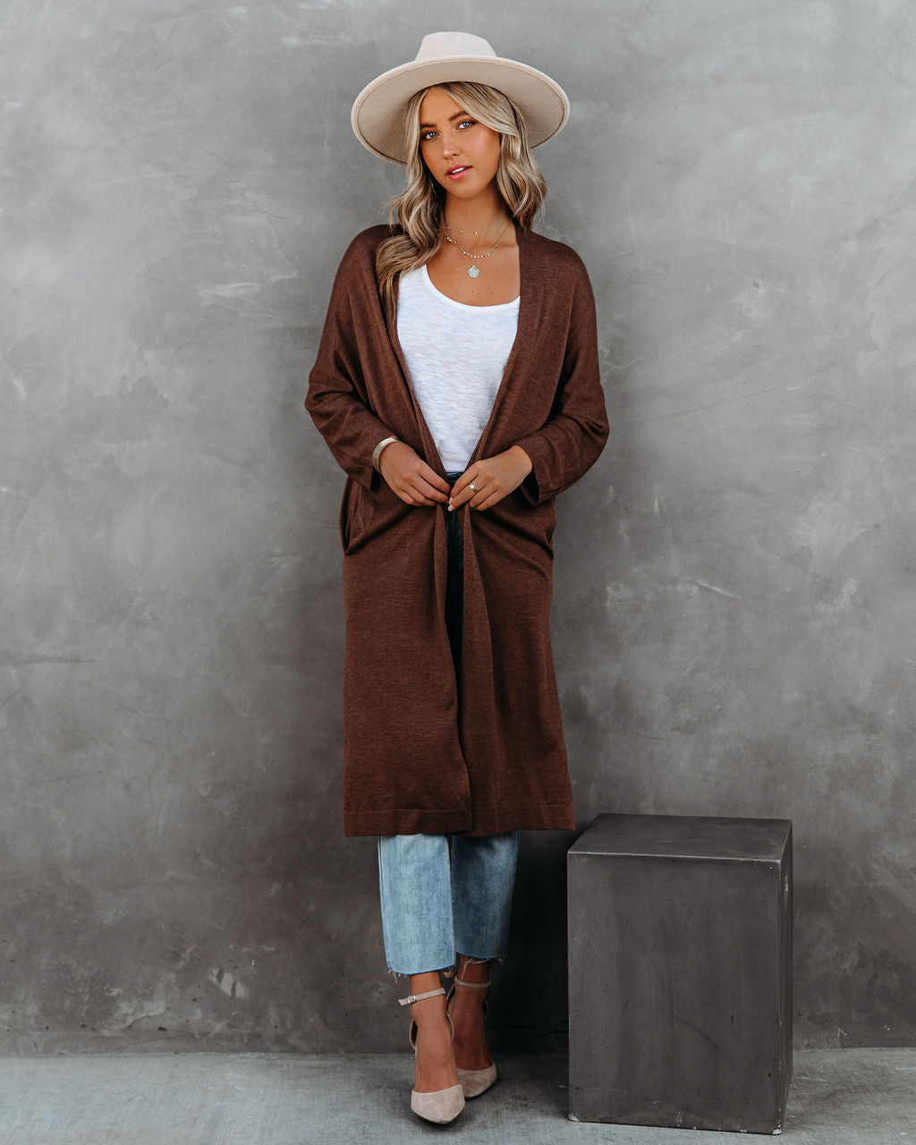 Elsa Pocketed Duster Cardigan - Brown