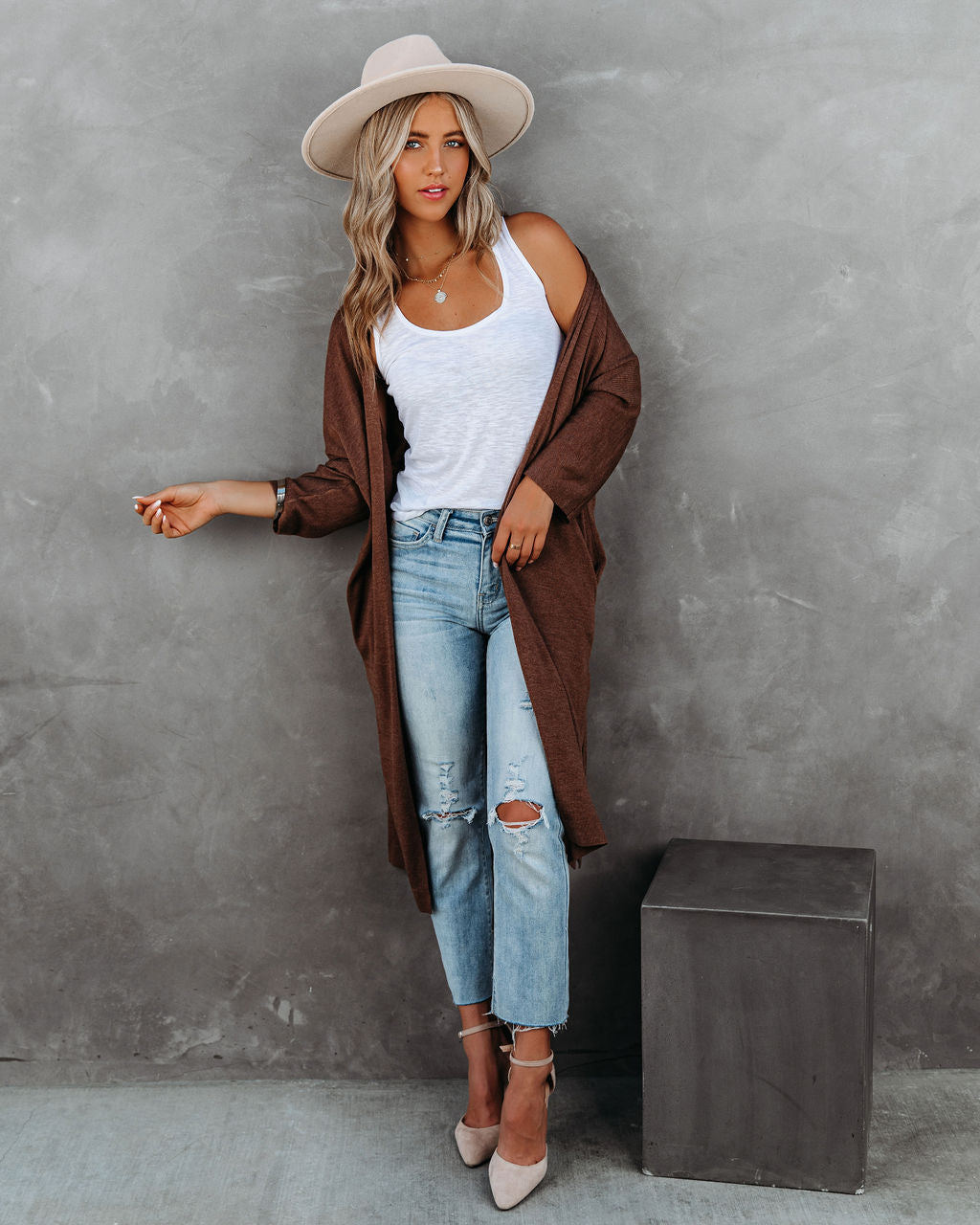 Elsa Pocketed Duster Cardigan - Brown