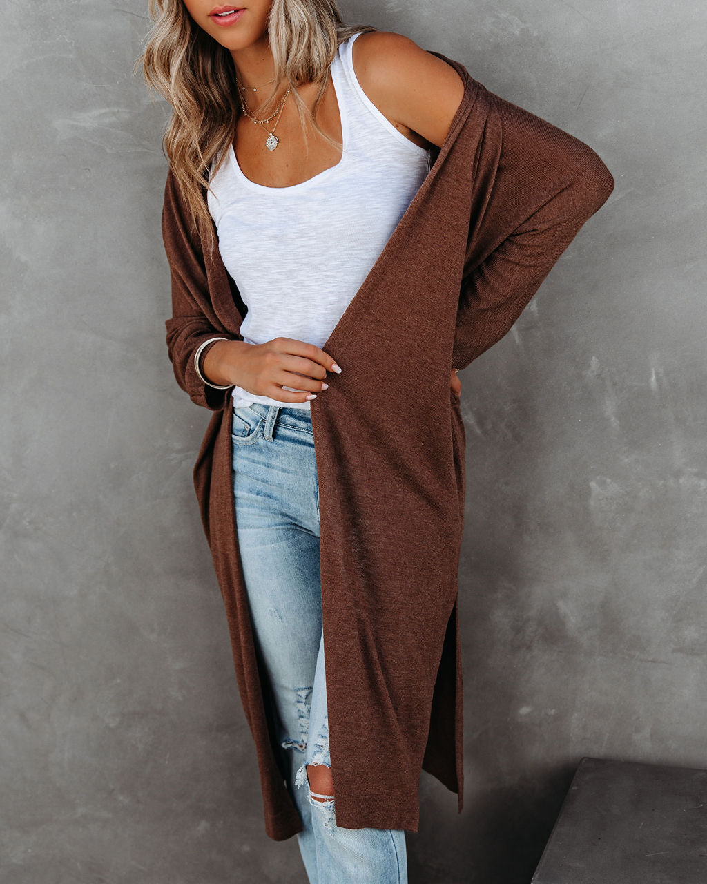 Elsa Pocketed Duster Cardigan - Brown