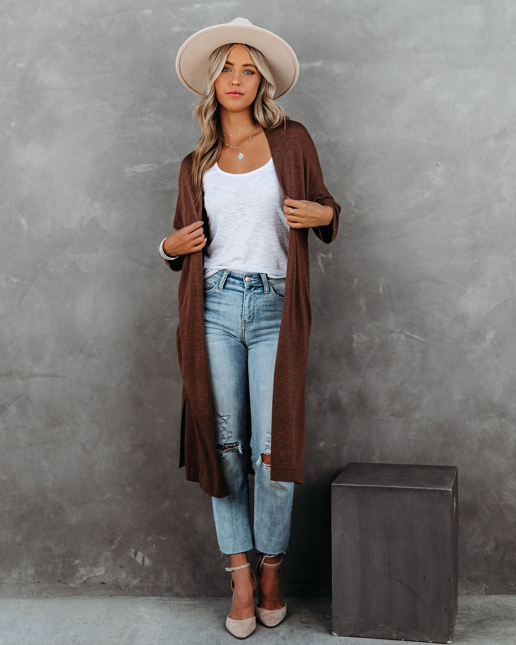 Elsa Pocketed Duster Cardigan - Brown