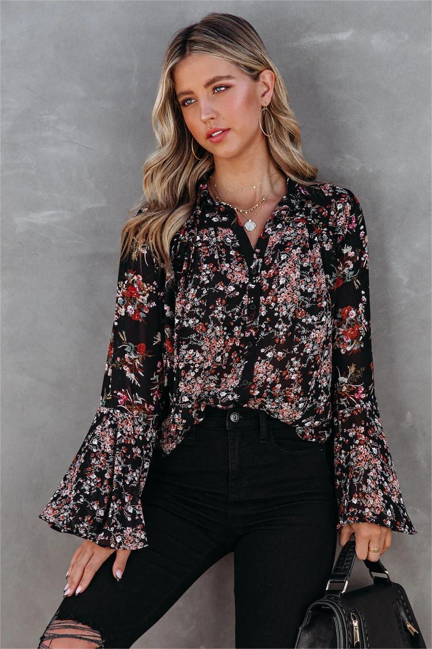 Find Love Again Floral Bell Sleeve Blouse