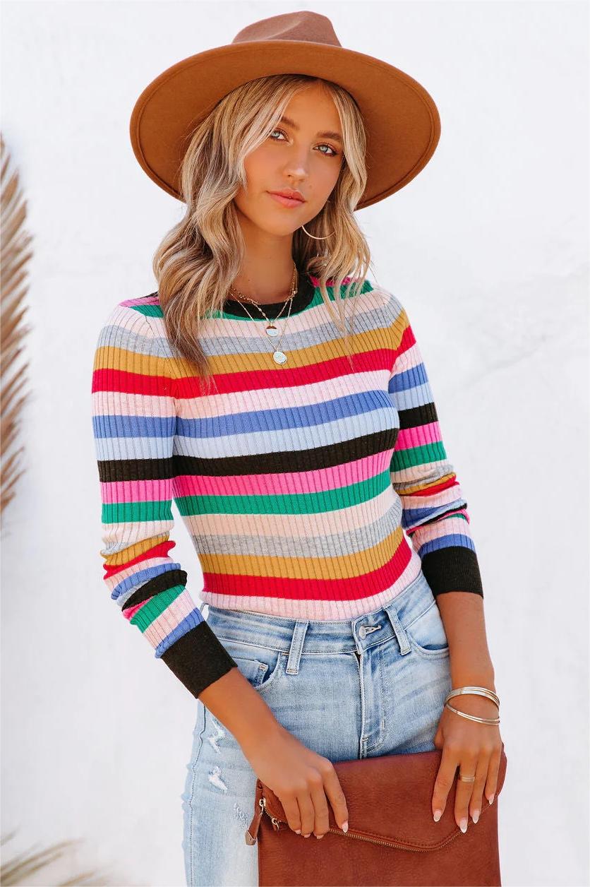 Colorful Rainbow Striped Sweater