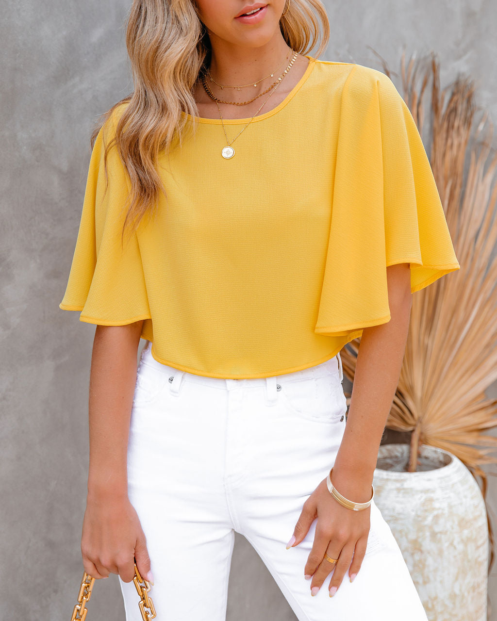 Give Me Butterflies Crop Blouse - Sunny Yellow