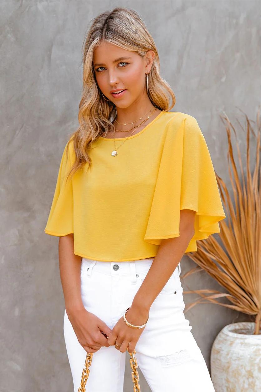 Give Me Butterflies Crop Blouse - Sunny Yellow