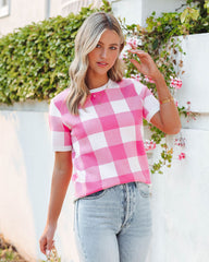 Haidon Gingham Short Sleeve Knit Top - Pink