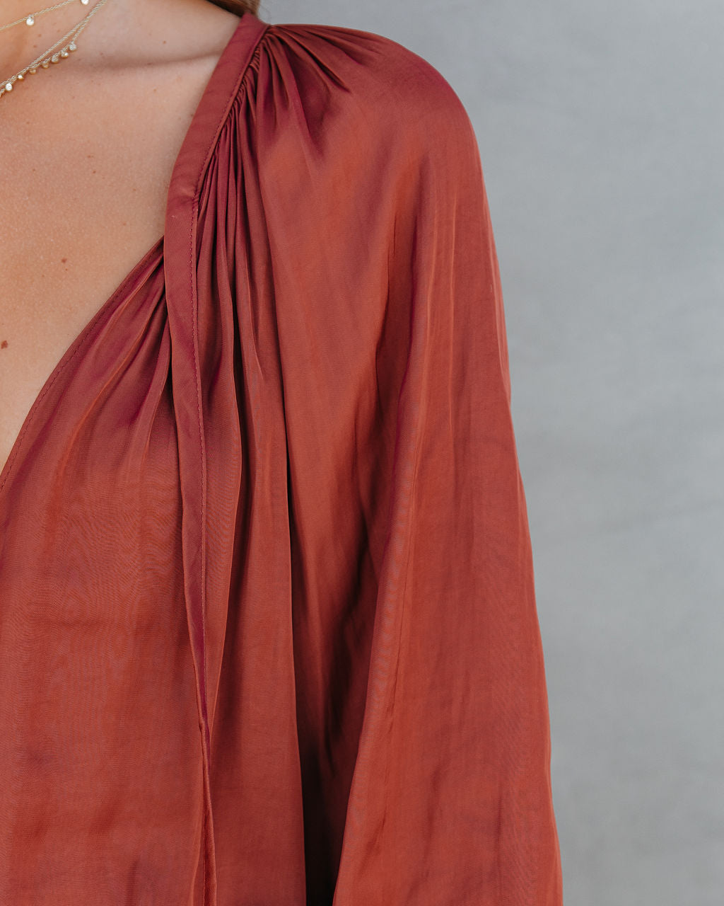 Harrow Satin Split Neck Blouse - Burgundy