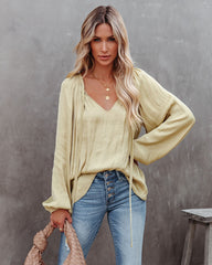 Harrow Satin Split Neck Blouse - Olive