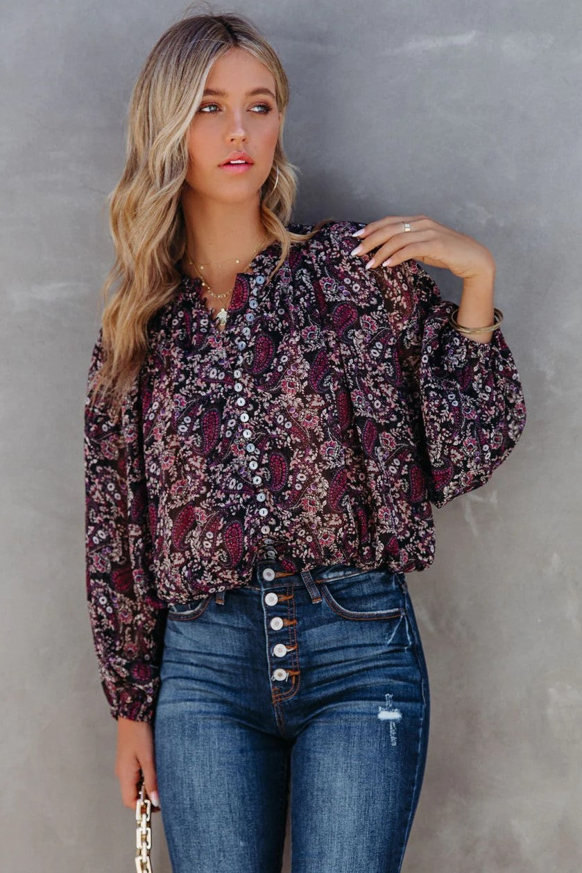 Hawthorn Printed Button Down Crop Blouse