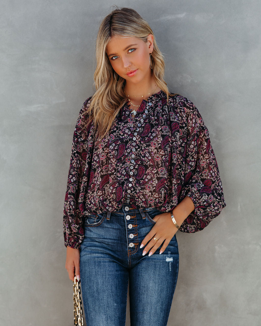 Hawthorn Printed Button Down Crop Blouse