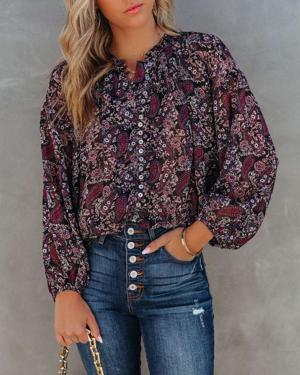 Hawthorn Printed Button Down Crop Blouse