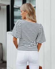 Kipton Cotton Blend Striped Puff Sleeve Top - Navy