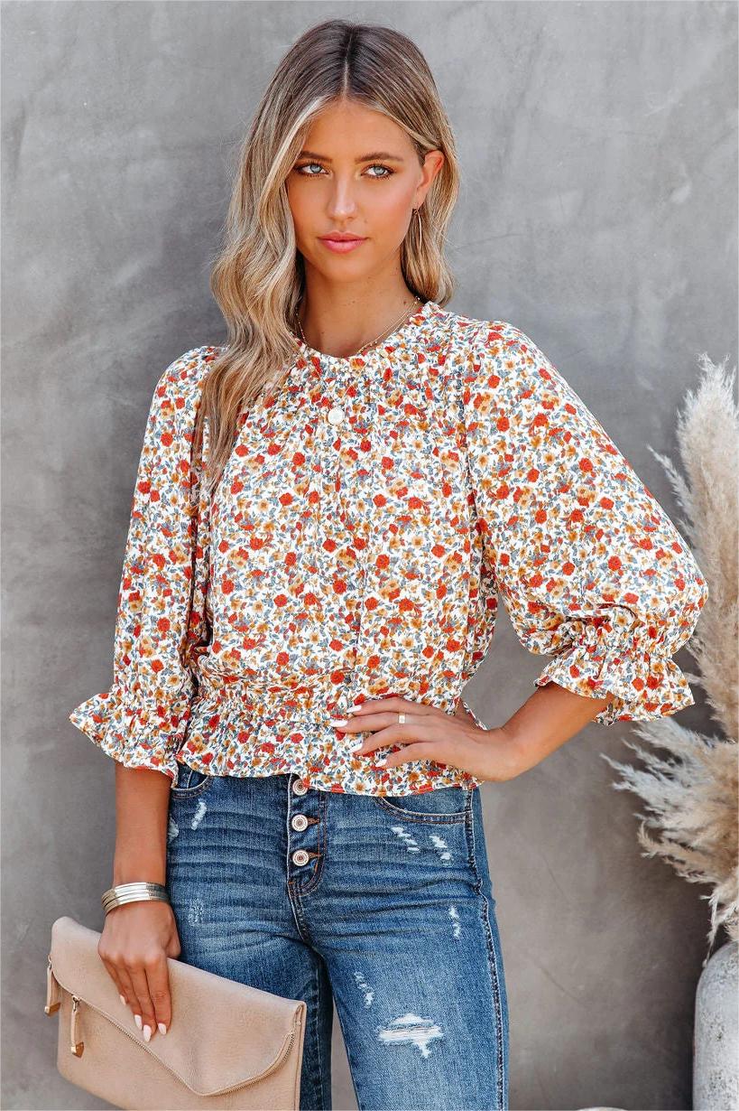 Kurtis Floral Ruffle Crop Blouse