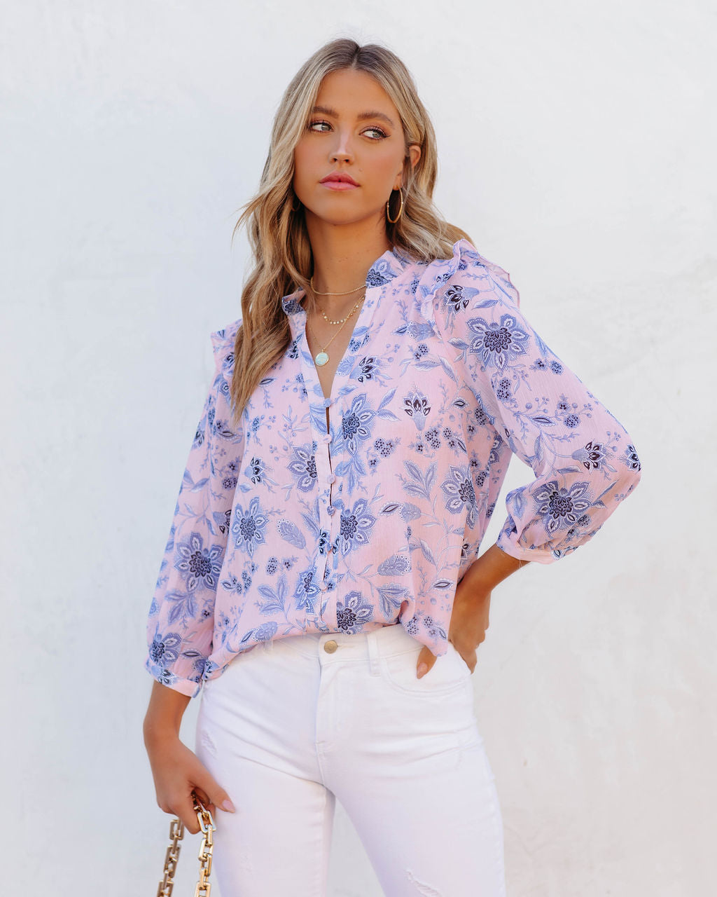 Light Of Day Floral Chiffon Button Down Blouse