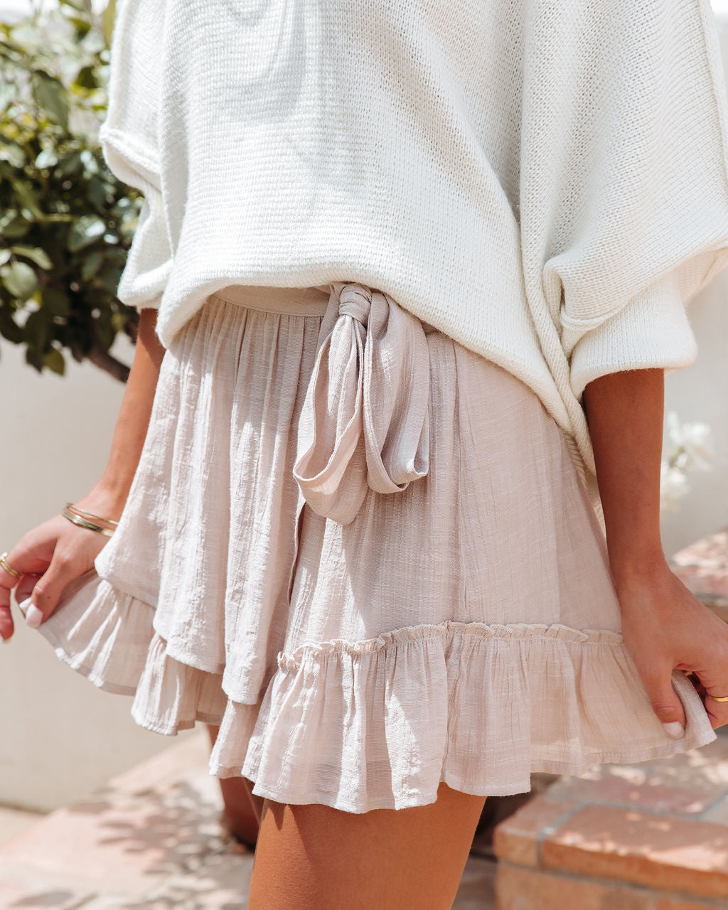 Linley Woven Ruffle Wrap Skort - Taupe