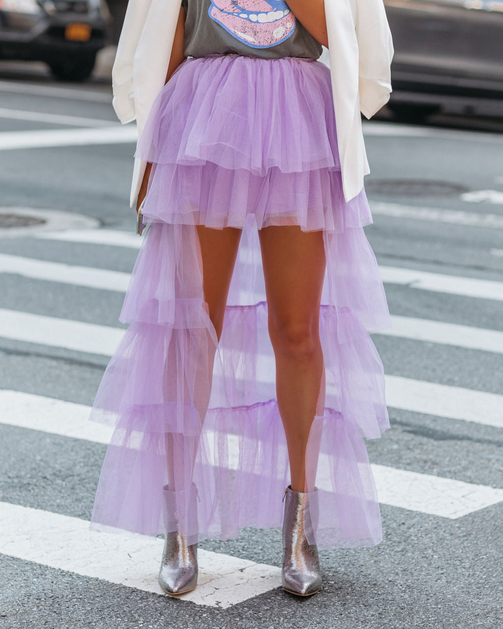 Liza High Low Tiered Tulle Maxi Skirt - Lilac - SALE