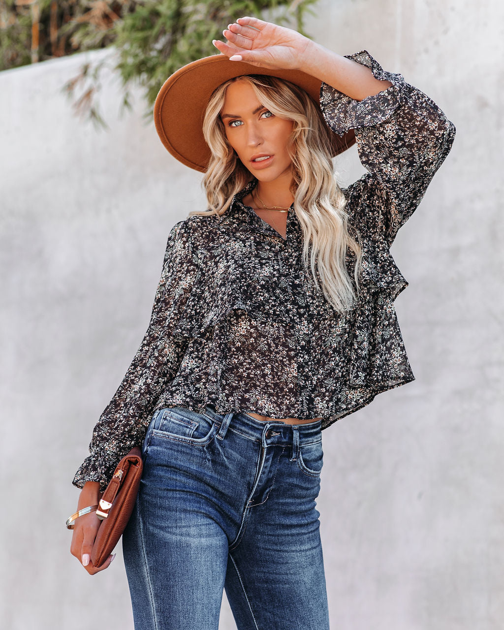 Loyalty Floral Ruffle Crop Blouse