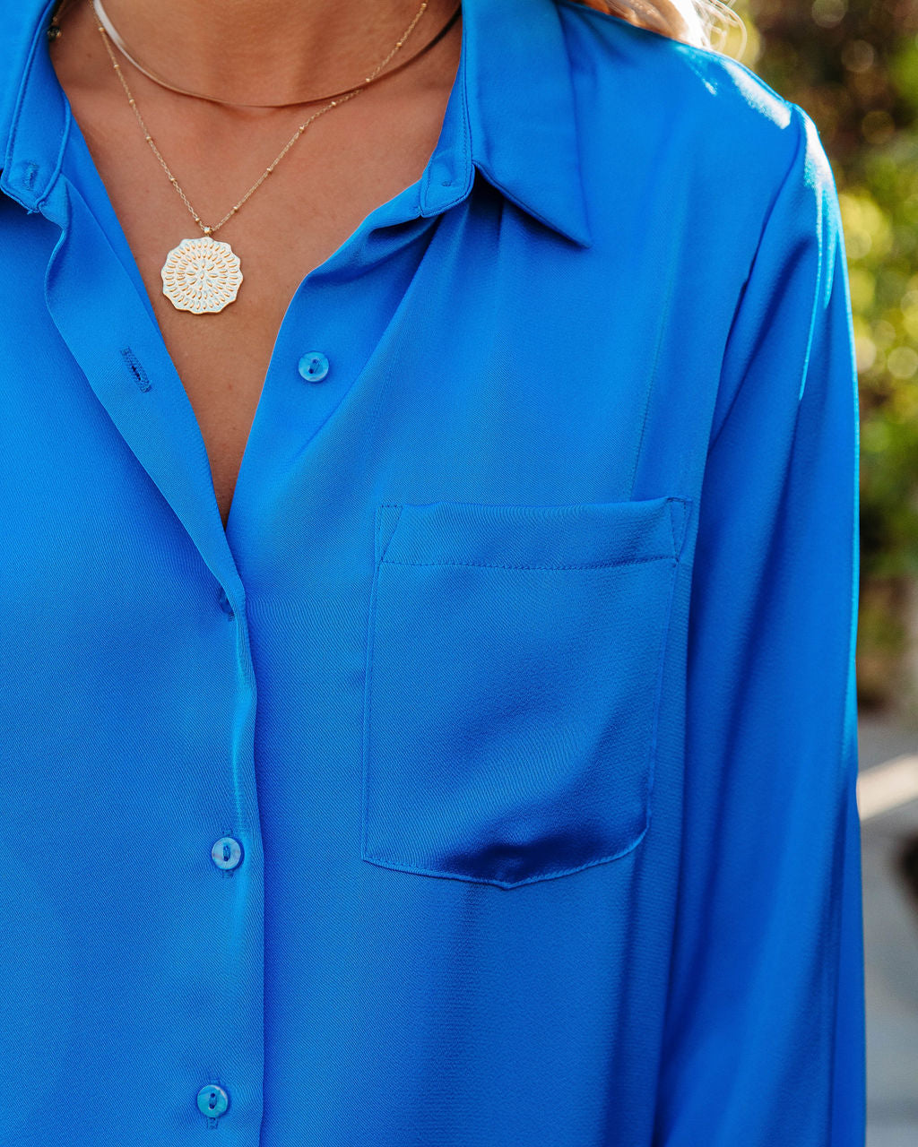 Margarita Satin Button Down Blouse - Electric Blue