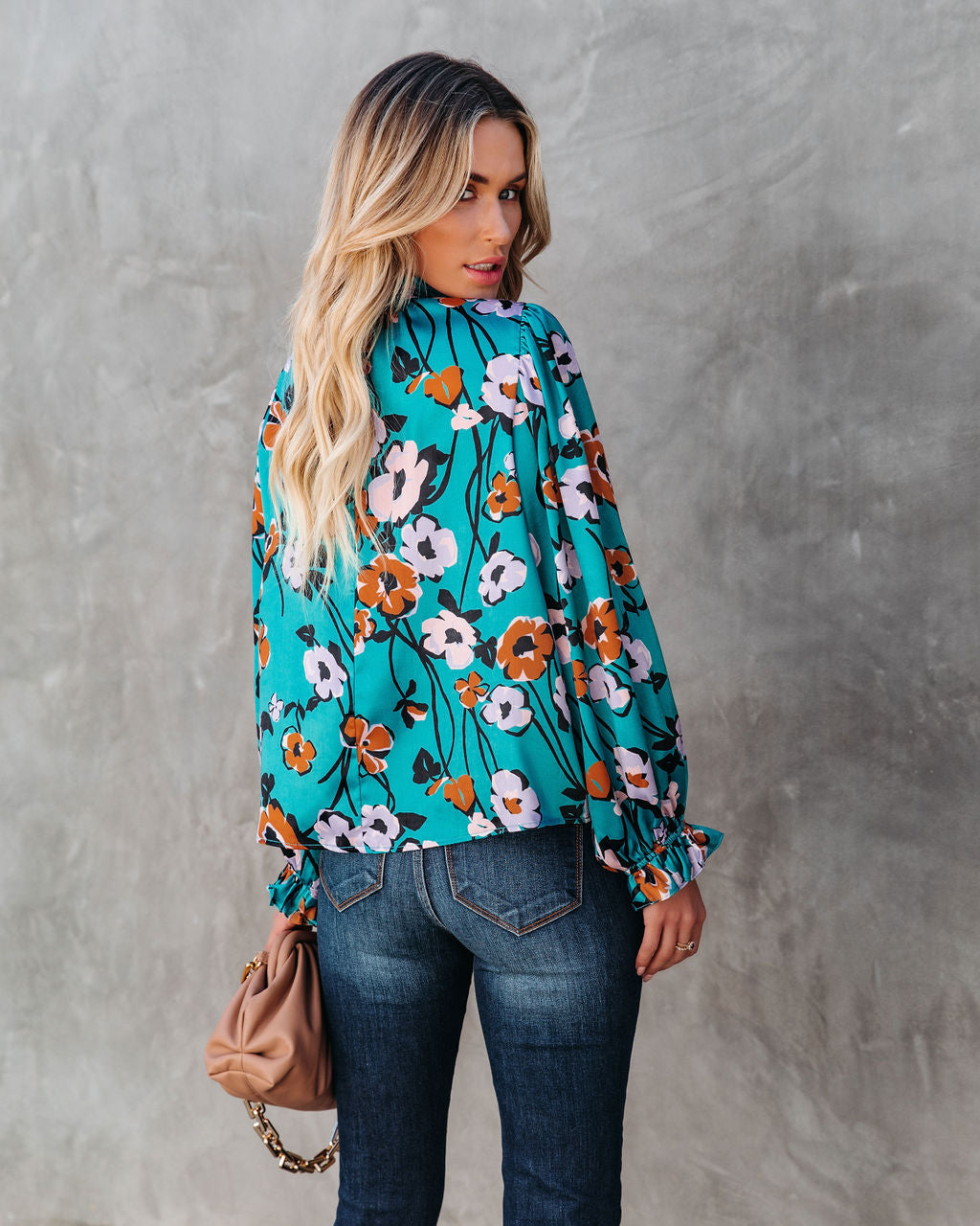 Maryweld Floral Satin Smocked Blouse