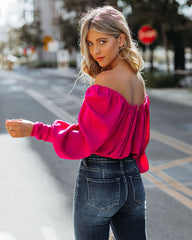 Negin Satin Billowed Crop Blouse - Magenta