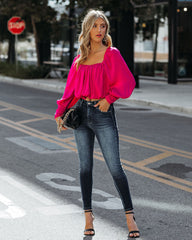 Negin Satin Billowed Crop Blouse - Magenta