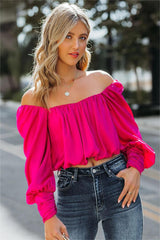 Negin Satin Billowed Crop Blouse - Magenta