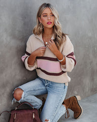 Raeya Striped Half Zip Knit Sweater - Oat - FINAL SALE