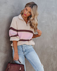 Raeya Striped Half Zip Knit Sweater - Oat - FINAL SALE