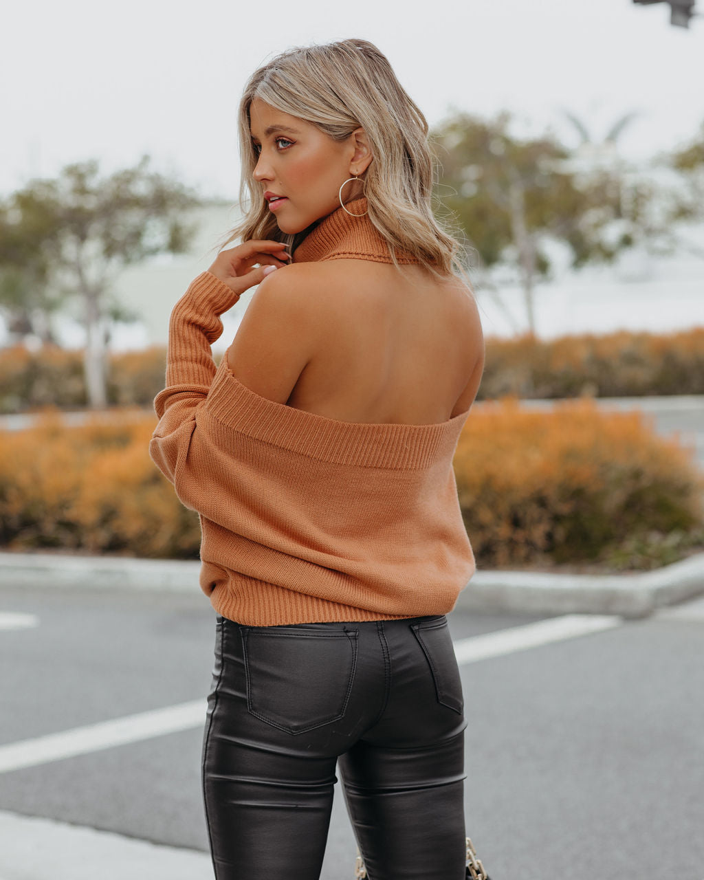 Rikki Cold Shoulder Turtleneck Knit Sweater - Paprika - FINAL SALE