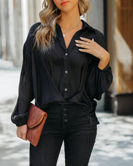 Sarah Satin Button Down Blouse - Black