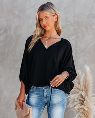 Shary Split Neck Blouse - Black